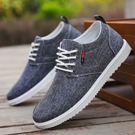 Men's Solid Casual Canvas Shoes, Breathable Non Slip Lace-up Versatile Shoes For Outdoor Walking Driving