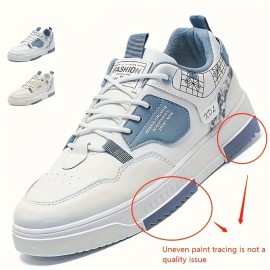 Men's Alphabet Print Trendy Skate Shoes With PU Leather Uppers, Wear-resistant Non Slip Lace-up Casual Sneakers For Outdoor, Men's Street Style Footwear