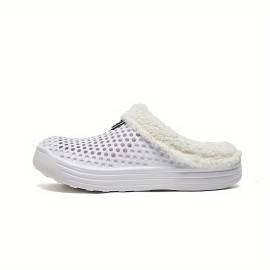 Men's Fashion Clogs, Slip-on Closed Toe Sandals, Soft Sole Walking Shoes With Lined Fuzz, Outdoor Garden Shoe For Autumn And Winter