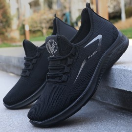 Men's Trendy Woven Knit Breathable Sneakers, Comfy Non Slip Lace Up Shoes For Men's Outdoor Activities