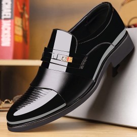 PLUS SIZE Men's Solid Loafers, Breathable Wear-resistant Slip On Semi-formal Shoes For Business Office Wedding Party