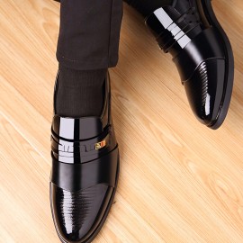 PLUS SIZE Men's Solid Loafers, Breathable Wear-resistant Slip On Semi-formal Shoes For Business Office Wedding Party