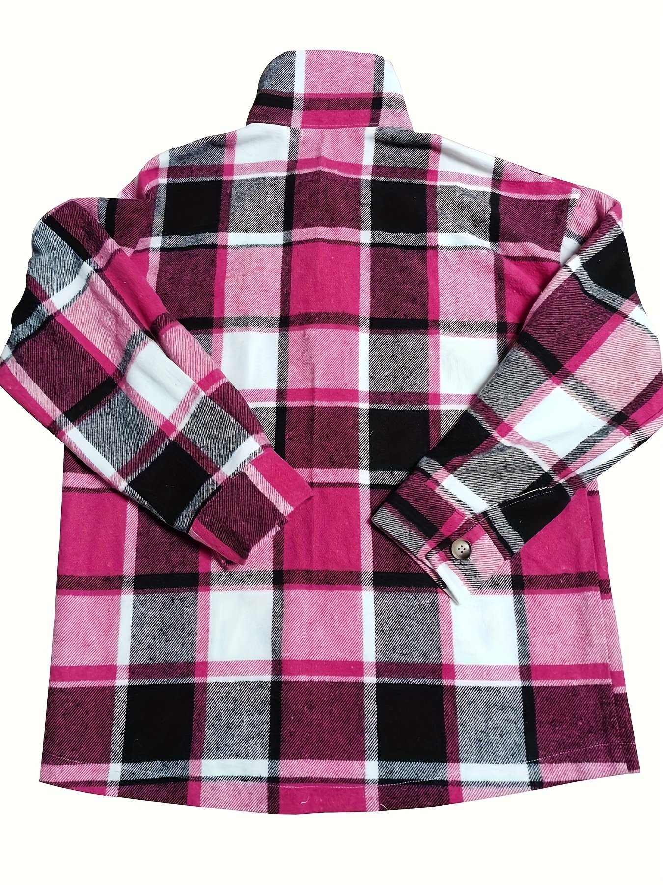 plaid print button jacket casual collared long sleeve outerwear womens clothing details 6