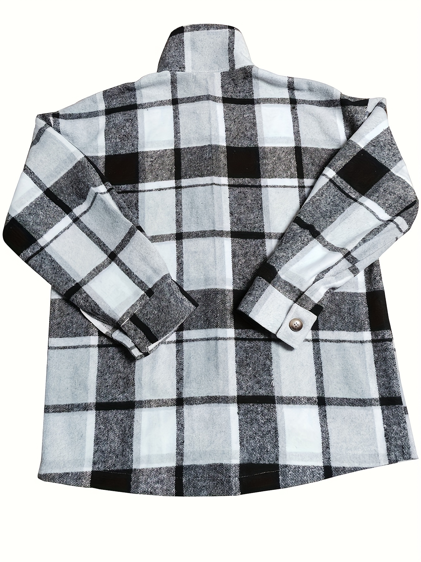 plaid print button jacket casual collared long sleeve outerwear womens clothing details 11