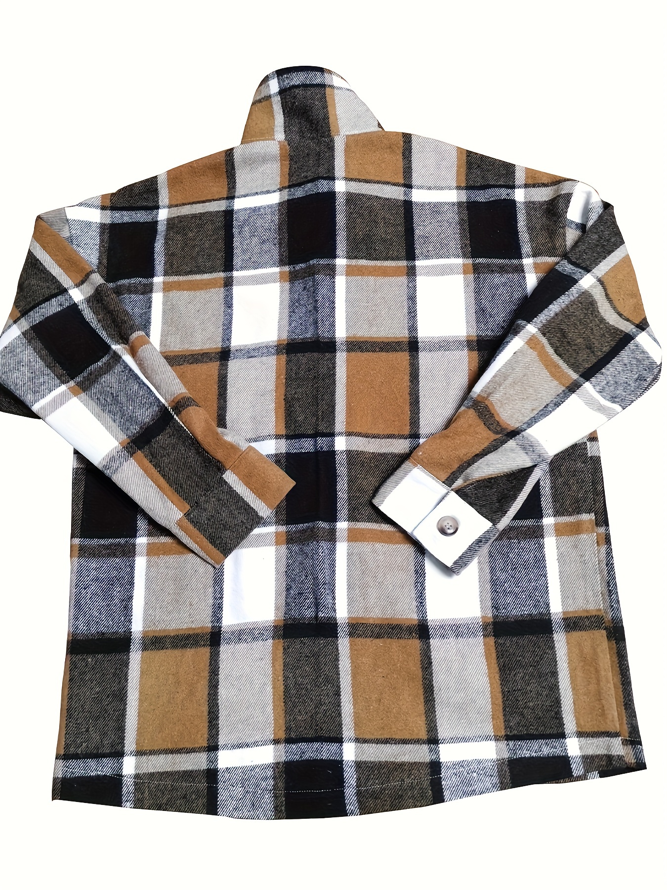 plaid print button jacket casual collared long sleeve outerwear womens clothing details 15