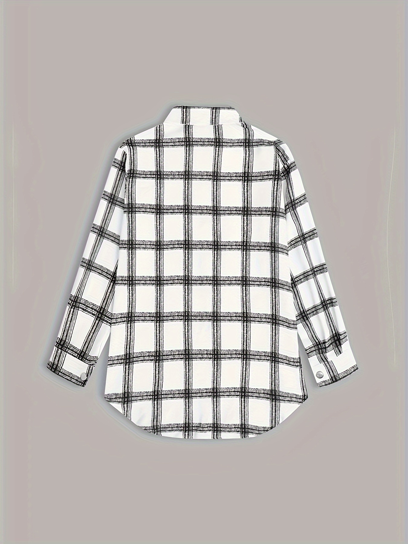 plaid classic shacket jacket casual button front long sleeve outerwear womens clothing details 3