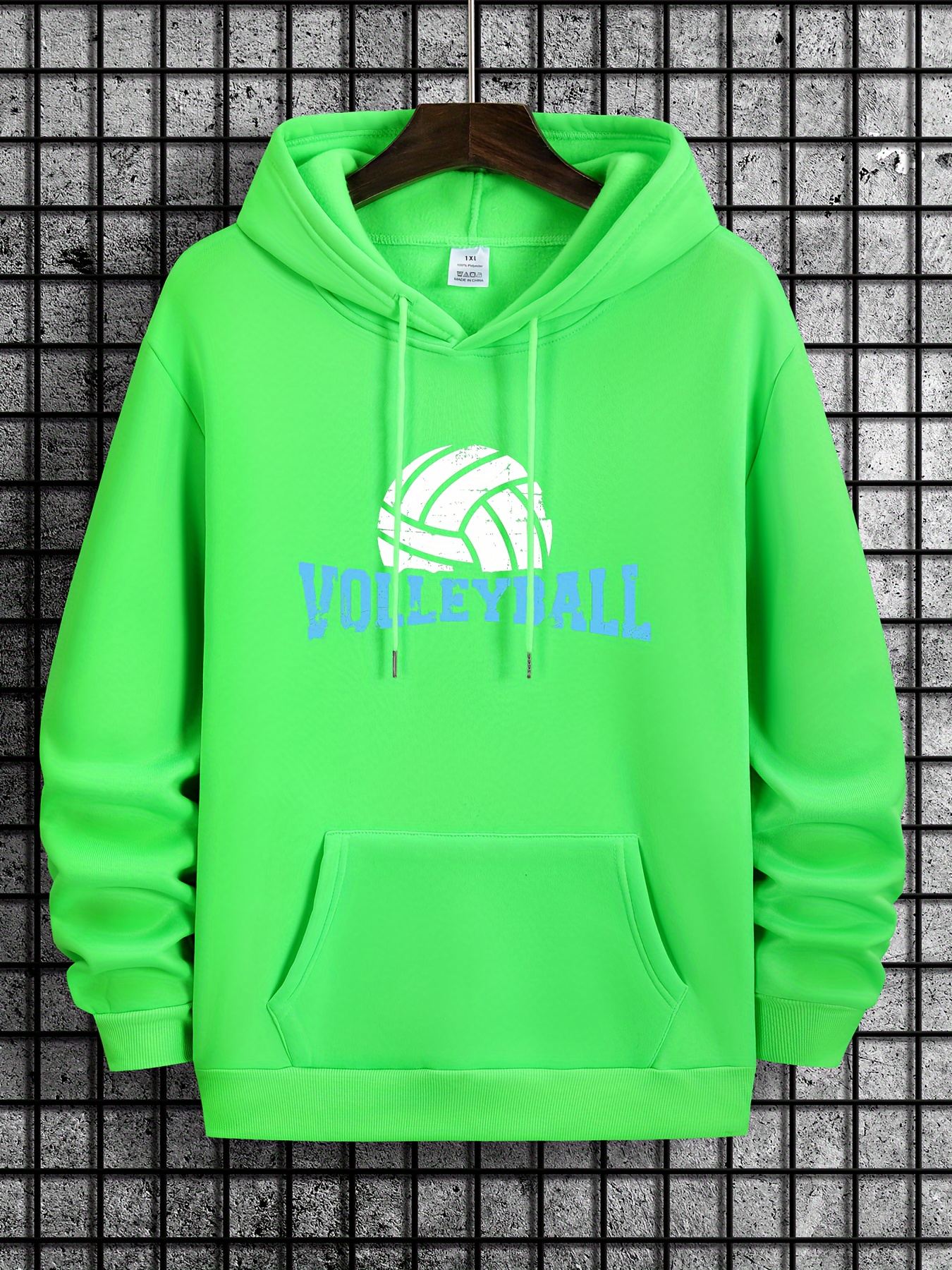 volleyball print hoodie cool long sleeve hoodies with drawstrings for men mens casual creative graphic design pullover hooded streetwear sweatshirt with kangaroo pockets for fall and winter as gifts details 9