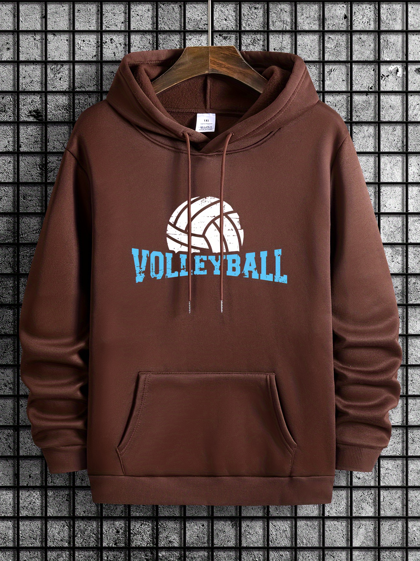 volleyball print hoodie cool long sleeve hoodies with drawstrings for men mens casual creative graphic design pullover hooded streetwear sweatshirt with kangaroo pockets for fall and winter as gifts details 44