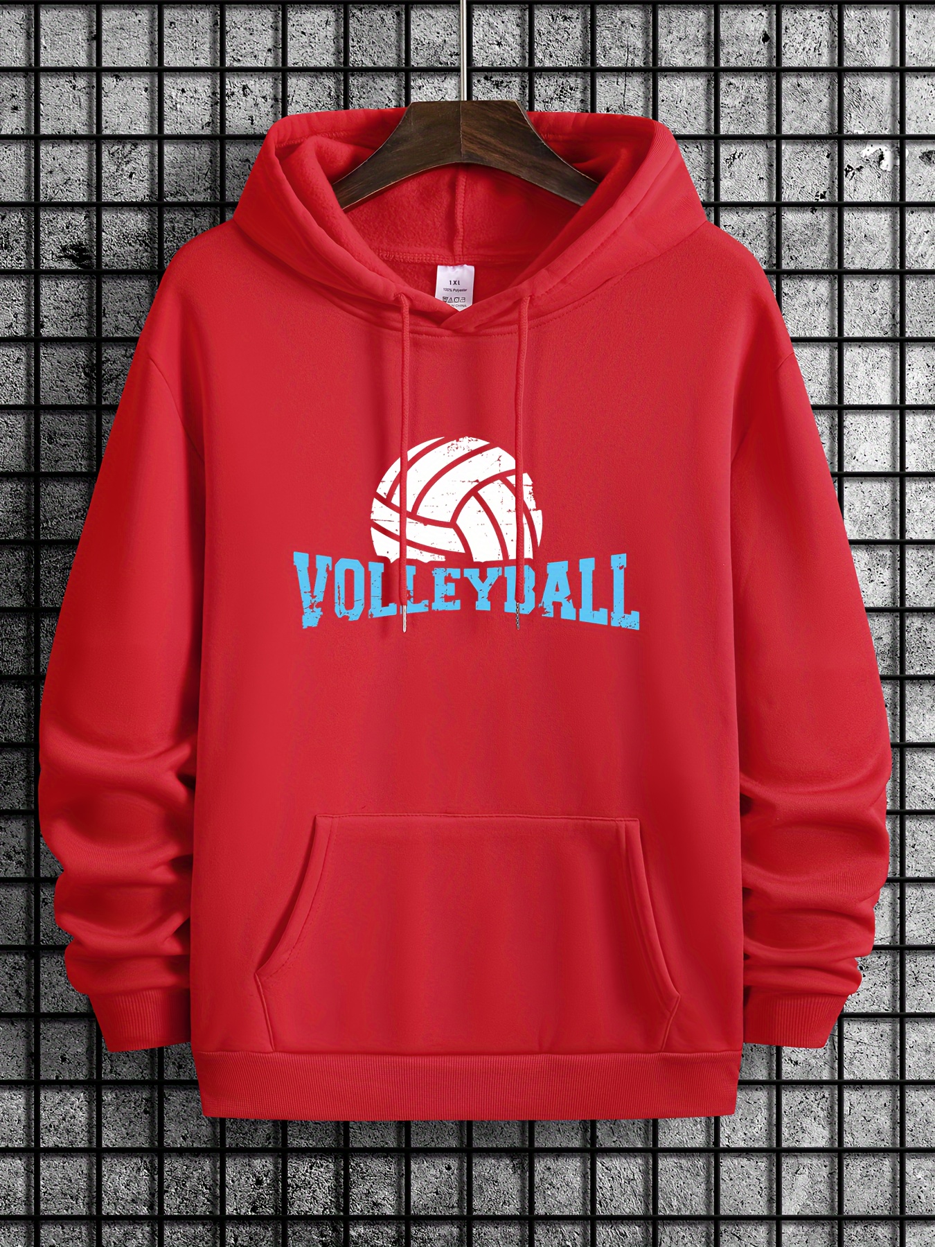 volleyball print hoodie cool long sleeve hoodies with drawstrings for men mens casual creative graphic design pullover hooded streetwear sweatshirt with kangaroo pockets for fall and winter as gifts details 66