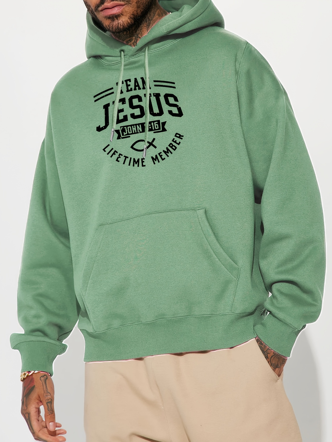 team jesus lifetime measure print mens pullover round neck hoodies with kangaroo pocket long sleeve hooded sweatshirt loose casual top for autumn winter mens clothing as gifts details 10