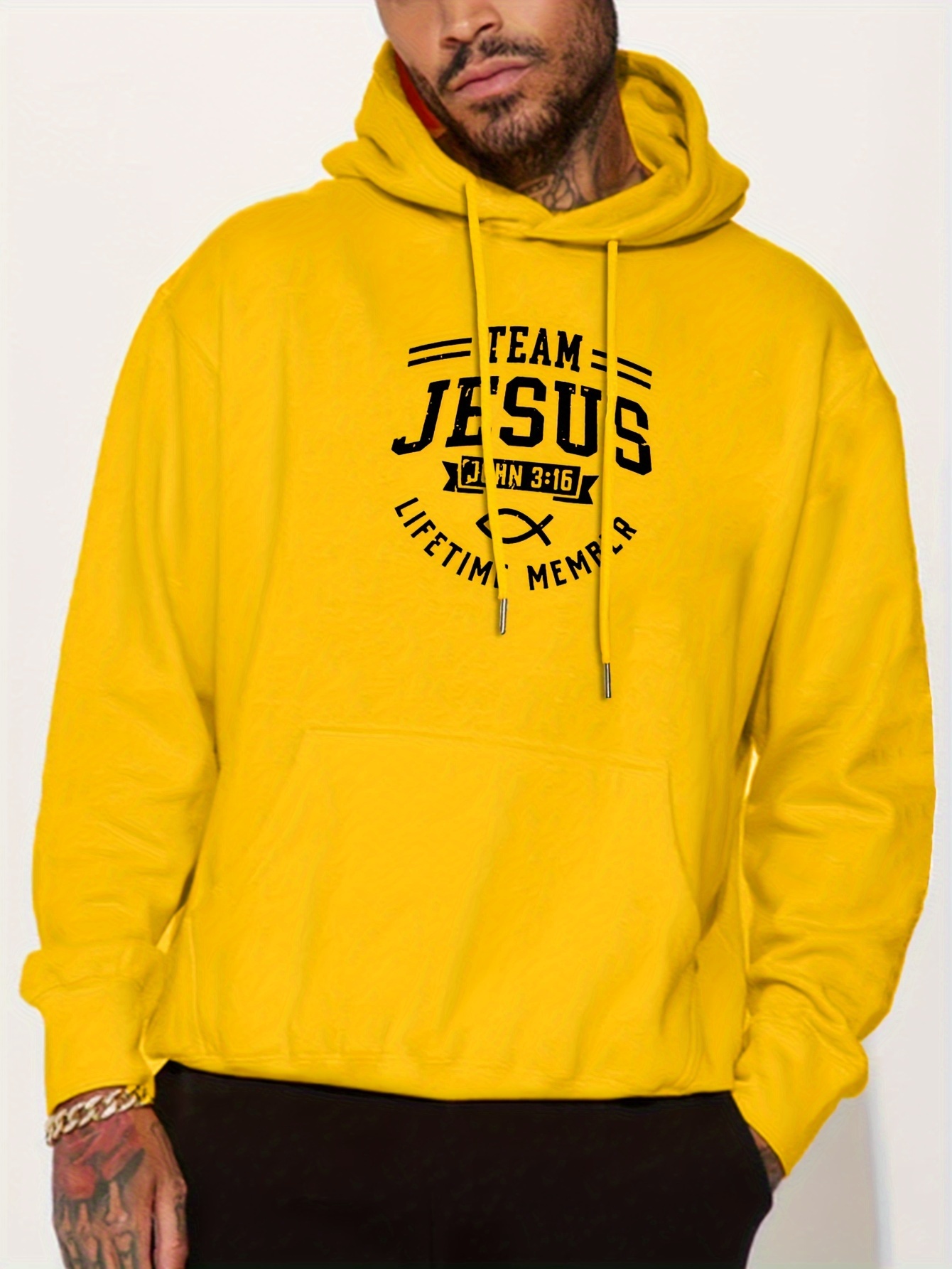 team jesus lifetime measure print mens pullover round neck hoodies with kangaroo pocket long sleeve hooded sweatshirt loose casual top for autumn winter mens clothing as gifts details 20