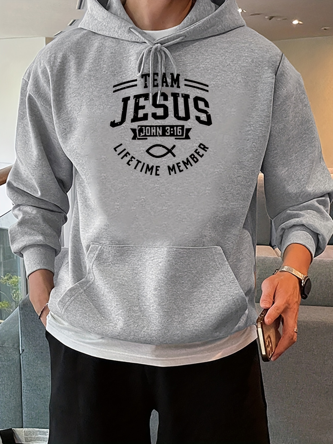 team jesus lifetime measure print mens pullover round neck hoodies with kangaroo pocket long sleeve hooded sweatshirt loose casual top for autumn winter mens clothing as gifts details 51