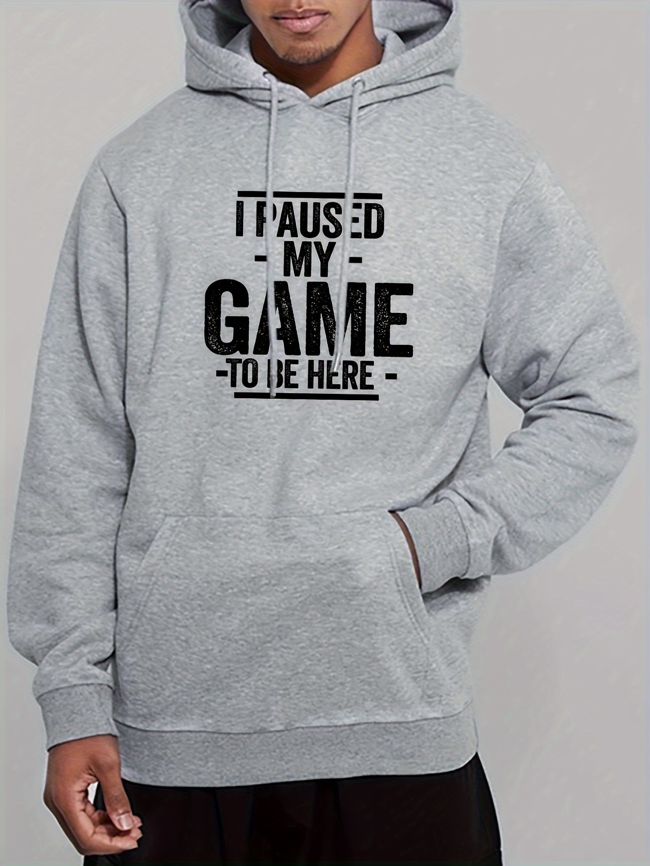 i paused my game print mens pullover round neck hoodies with kangaroo pocket long sleeve hooded sweatshirt loose casual top for autumn winter mens clothing as gifts details 40