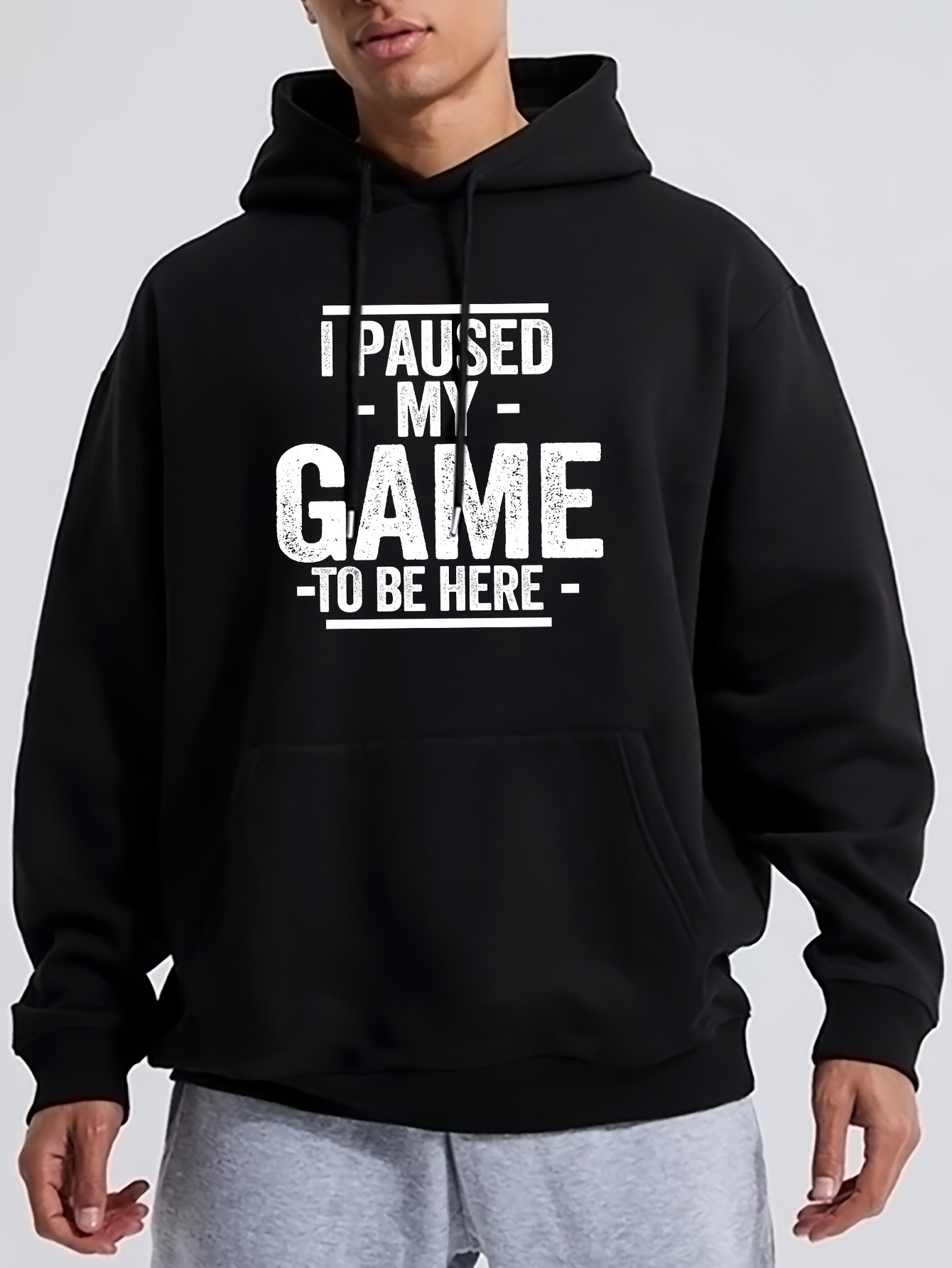 i paused my game print mens pullover round neck hoodies with kangaroo pocket long sleeve hooded sweatshirt loose casual top for autumn winter mens clothing as gifts details 45