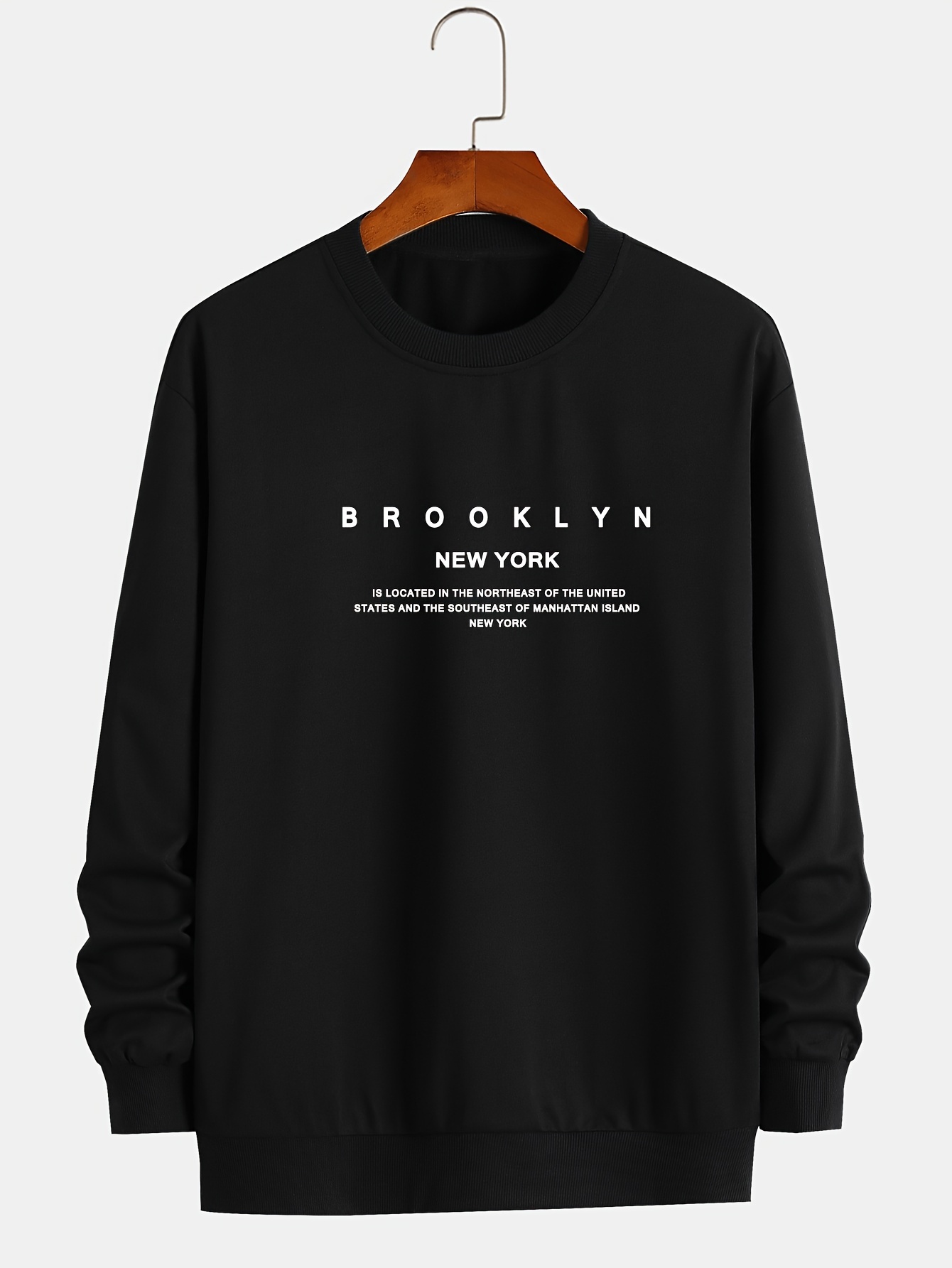 brooklyn new york print fashionable mens casual long sleeve crew neck pullover sweatshirt suitable for outdoor sports for autumn spring can be paired with hip hop necklace as gifts details 2