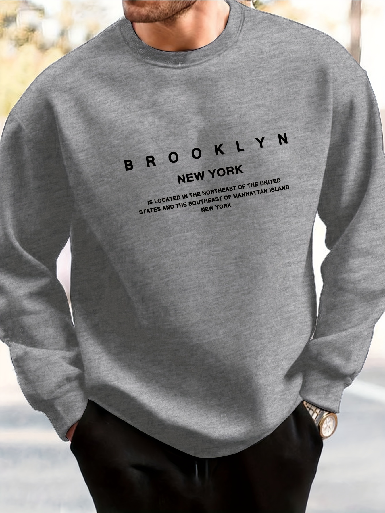 brooklyn new york print fashionable mens casual long sleeve crew neck pullover sweatshirt suitable for outdoor sports for autumn spring can be paired with hip hop necklace as gifts details 5