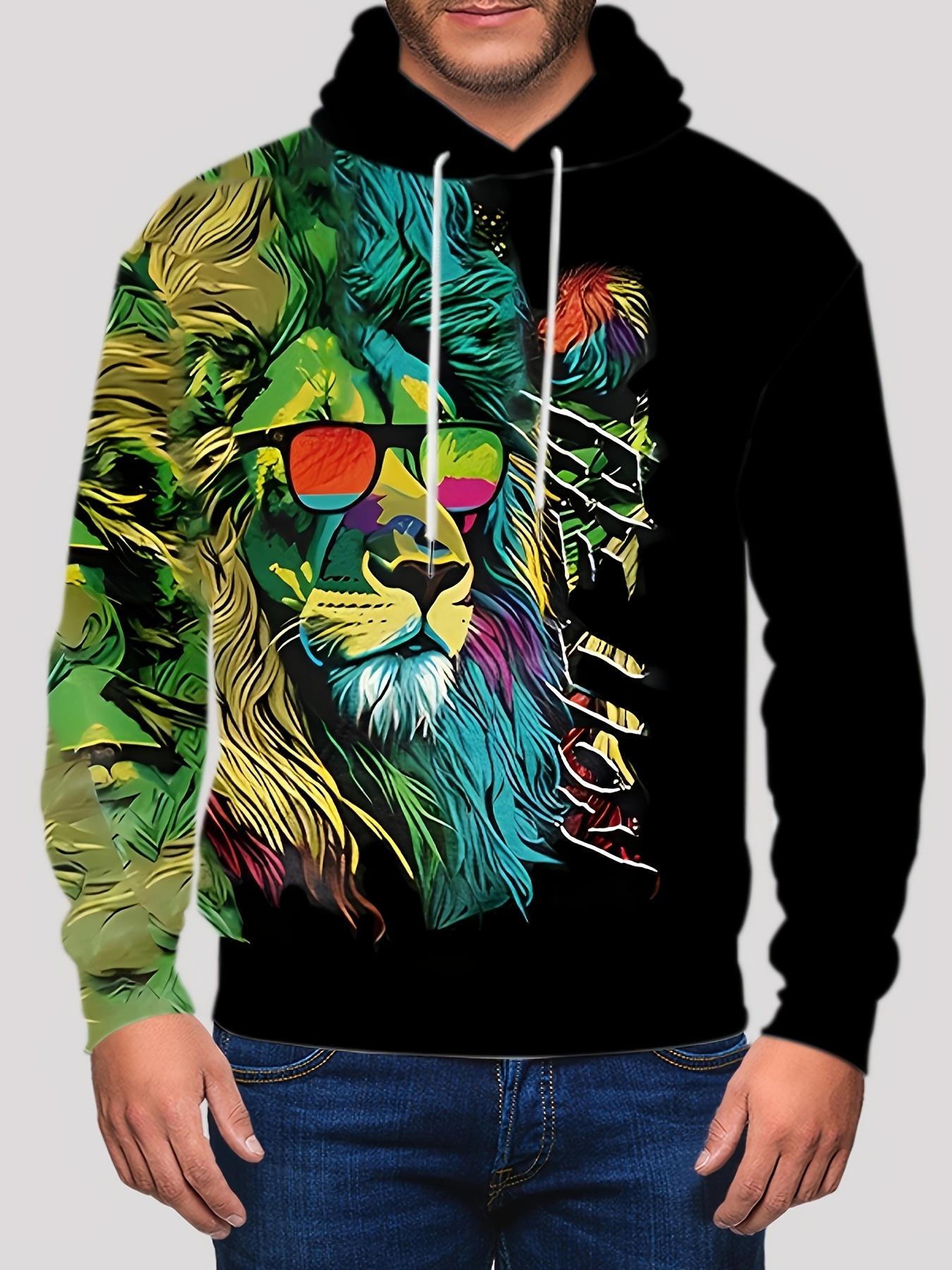 king lion print hoodie cool hoodies for men mens casual graphic design pullover hooded sweatshirt streetwear for winter fall as gifts details 4