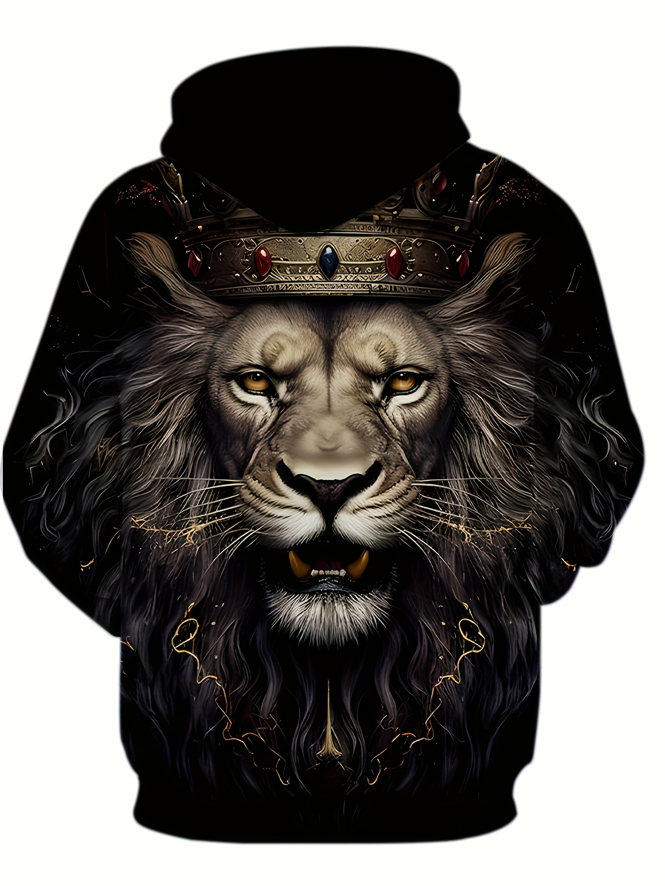 king lion print hoodie cool hoodies for men mens casual graphic design pullover hooded sweatshirt streetwear for winter fall as gifts details 12