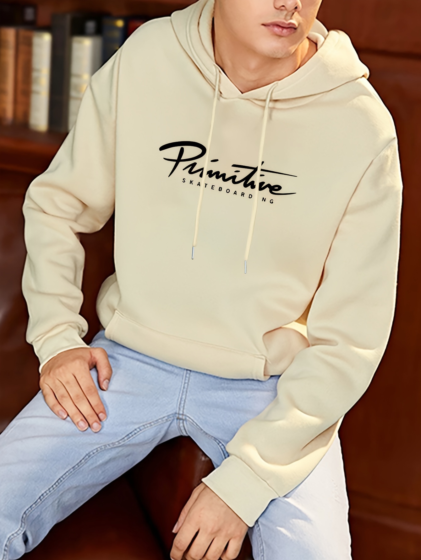 skateboarding print mens pullover round neck hoodies with kangaroo pocket long sleeve hooded sweatshirt loose casual top for autumn winter mens clothing as gifts details 5