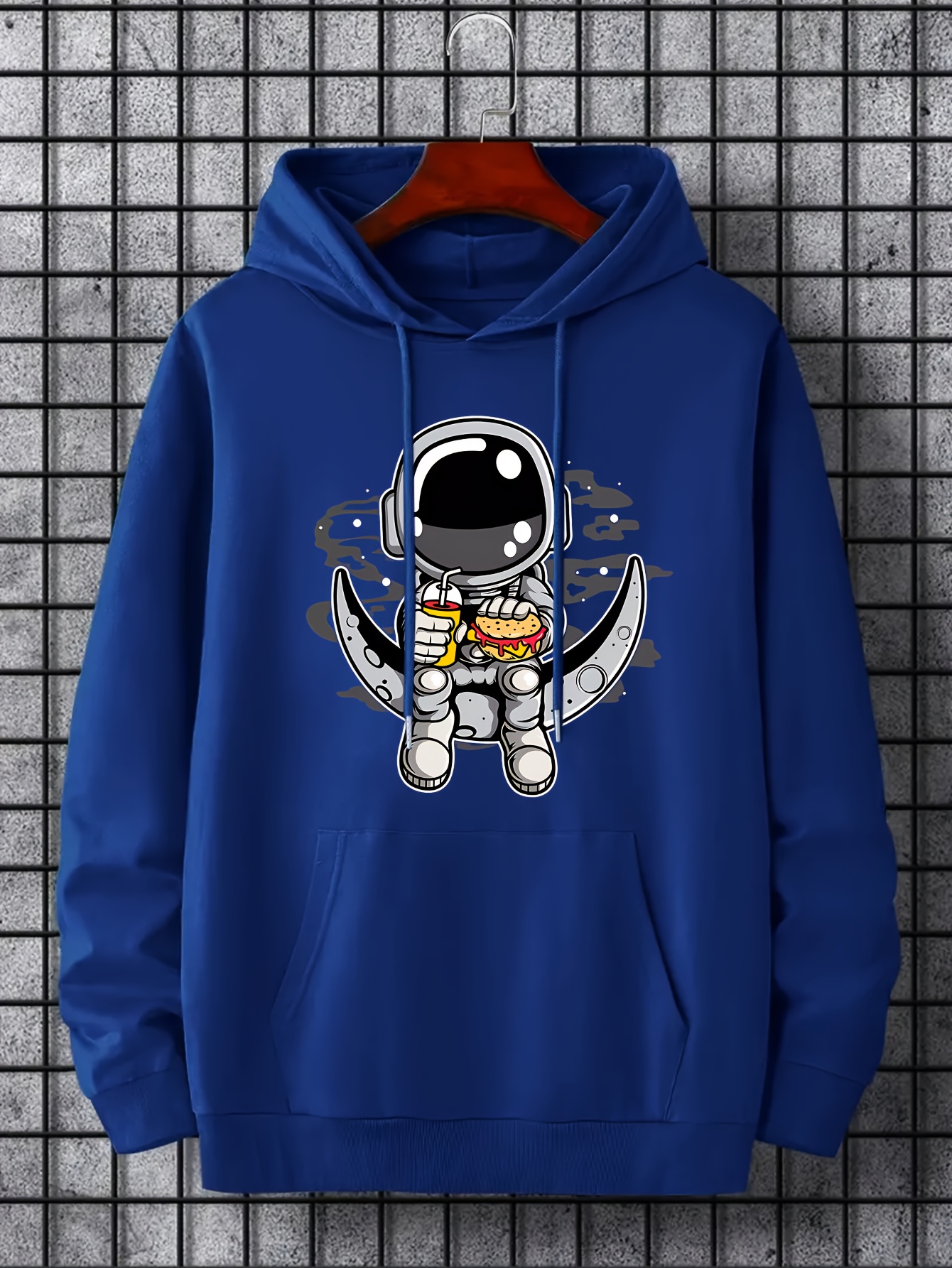 cartoon astronaut moon print hoodie hoodies for men mens casual graphic design pullover hooded sweatshirt with kangaroo pocket streetwear for winter fall as gifts details 0