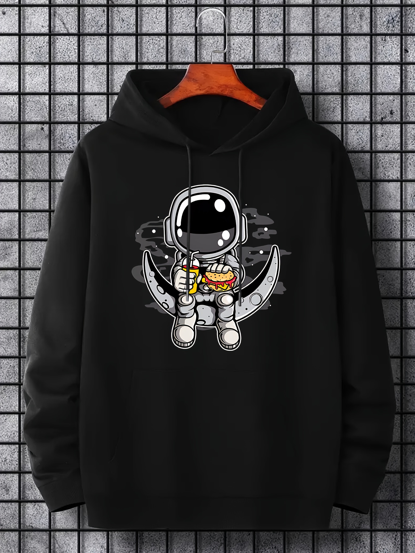 cartoon astronaut moon print hoodie hoodies for men mens casual graphic design pullover hooded sweatshirt with kangaroo pocket streetwear for winter fall as gifts details 10