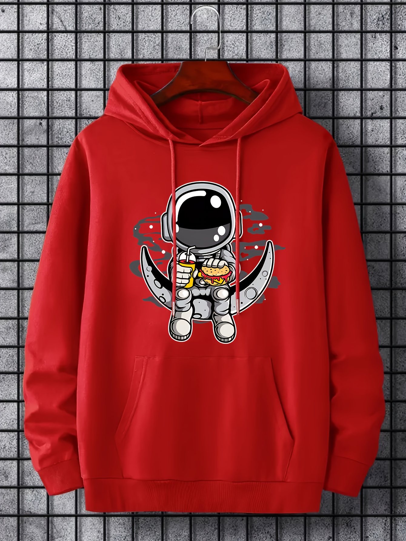 cartoon astronaut moon print hoodie hoodies for men mens casual graphic design pullover hooded sweatshirt with kangaroo pocket streetwear for winter fall as gifts details 15