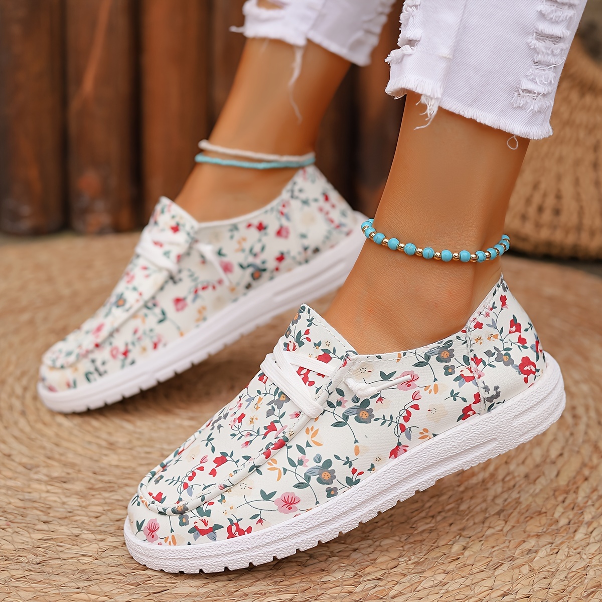 floral print canvas loafers women s slip lightweight flat details 0