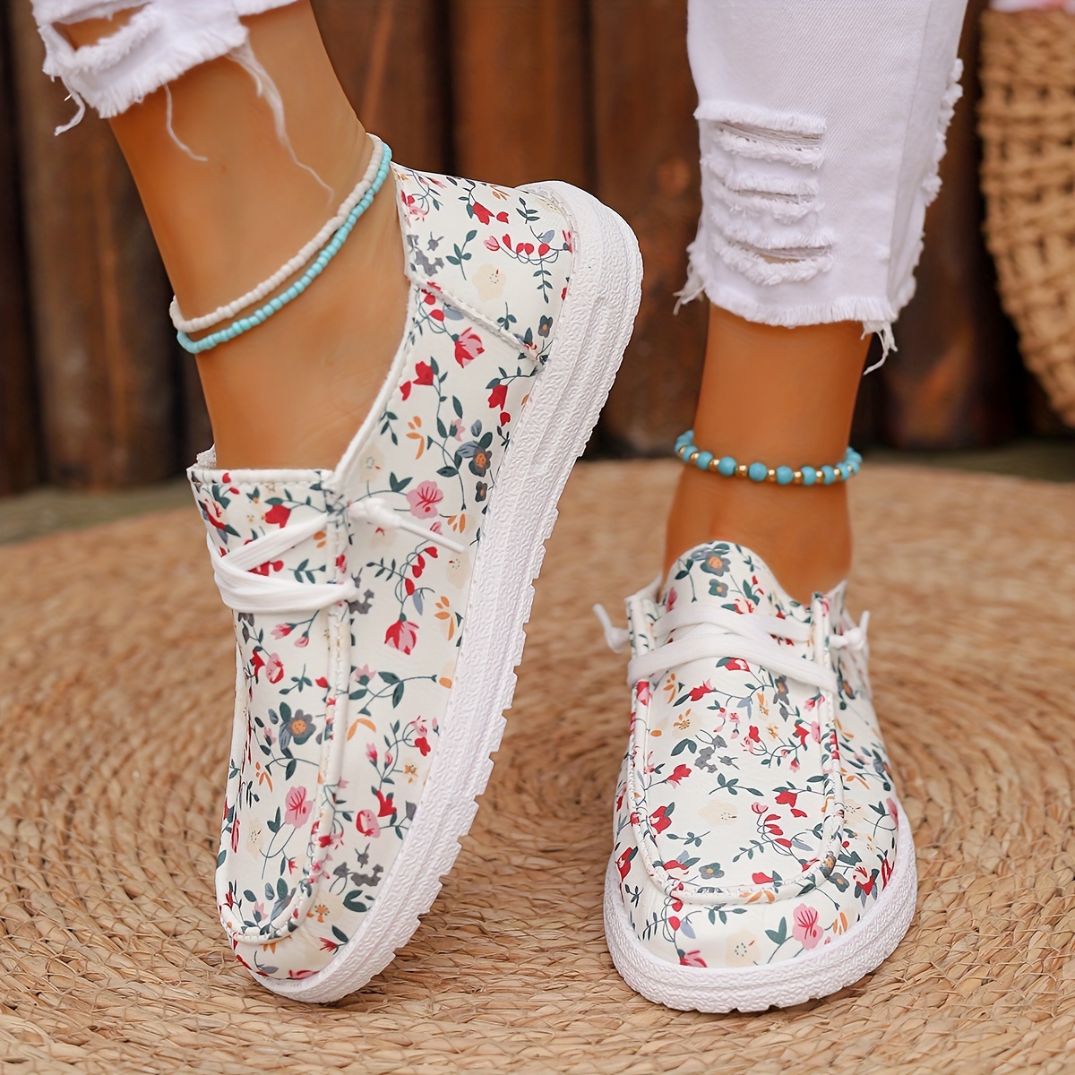 floral print canvas loafers women s slip lightweight flat details 1