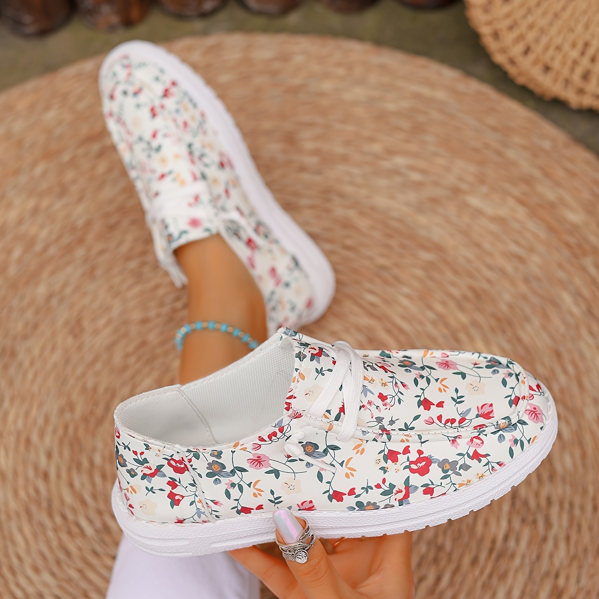 floral print canvas loafers women s slip lightweight flat details 3