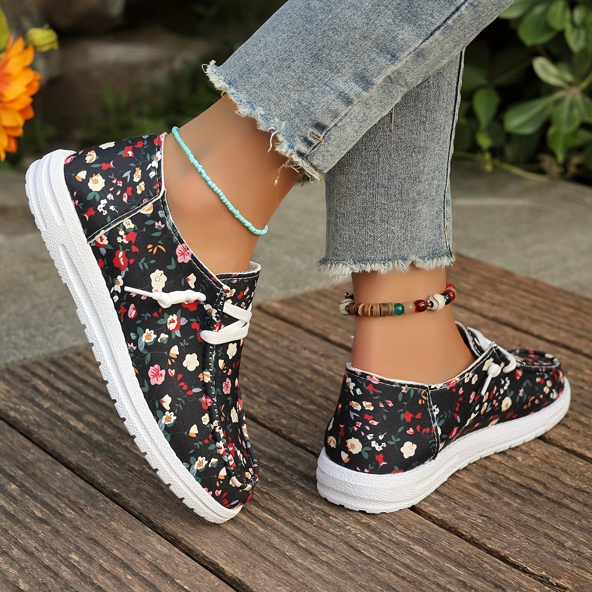 floral print canvas loafers women s slip lightweight flat details 7