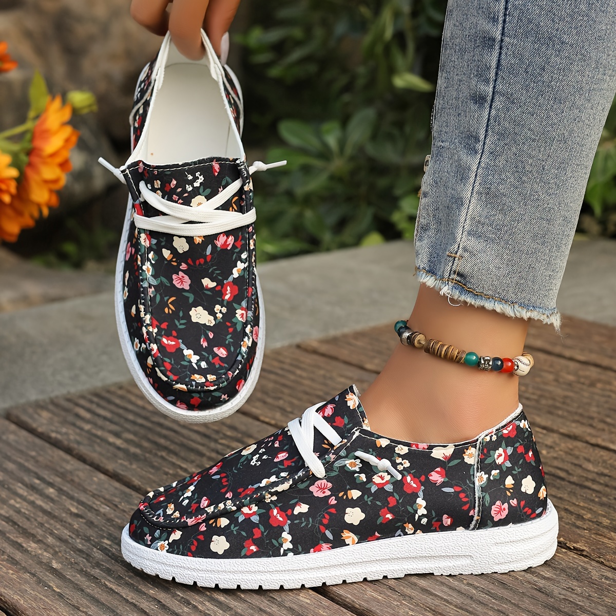 floral print canvas loafers women s slip lightweight flat details 8