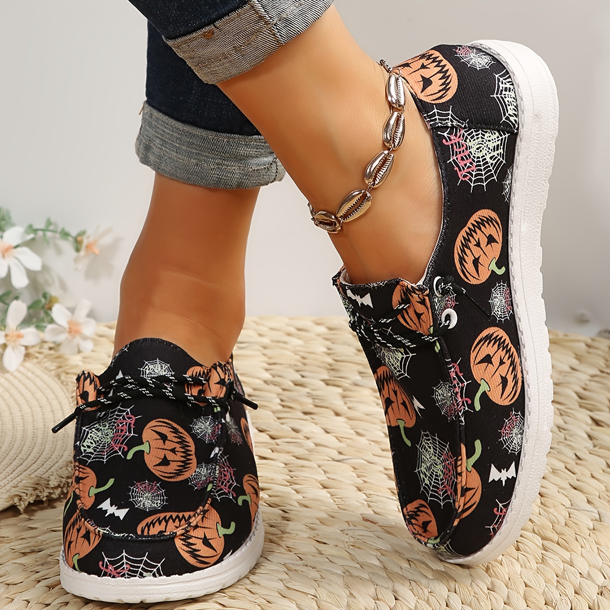 cobweb canvas shoes women s pumpkin casual halloween slip details 5