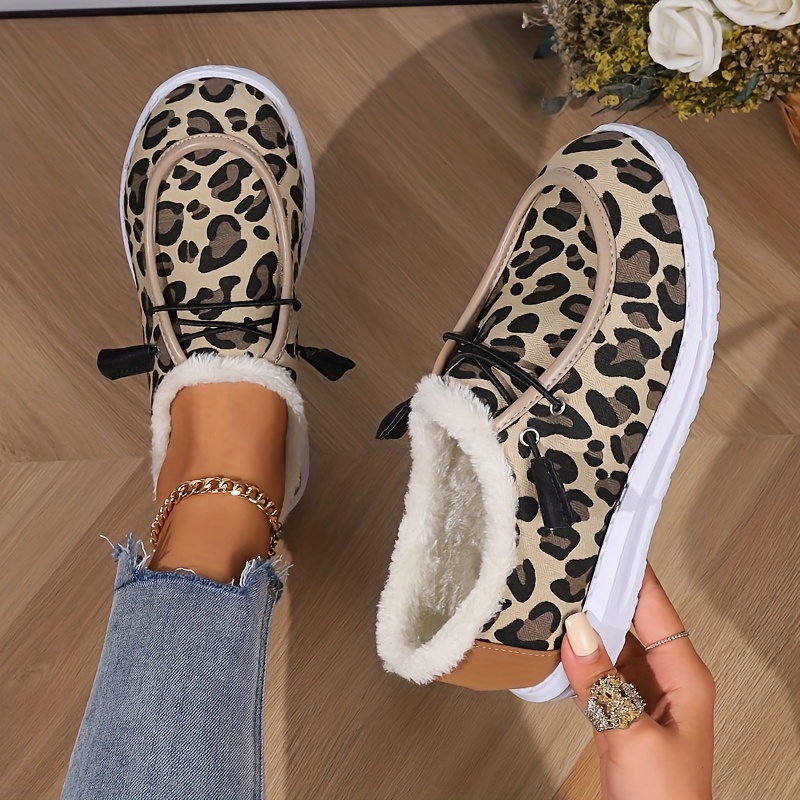 leopard printed canvas shoes women s winter warm plush lined details 3