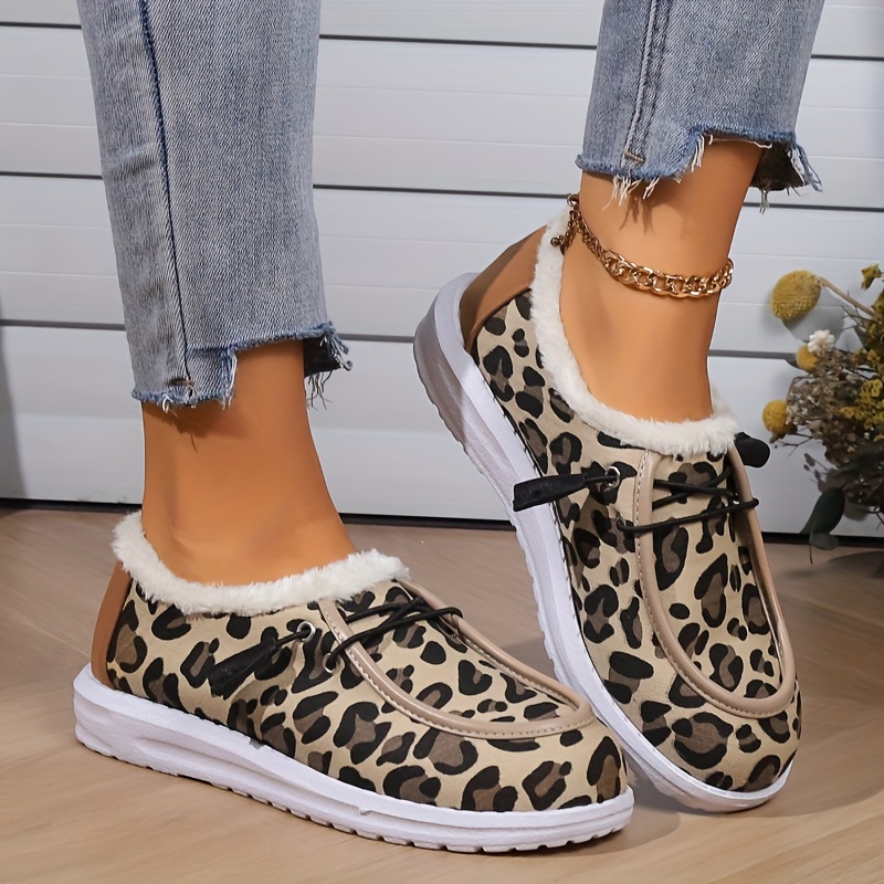 leopard printed canvas shoes women s winter warm plush lined details 4