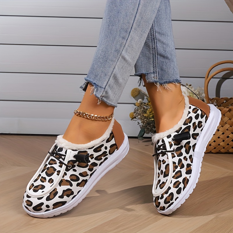 leopard printed canvas shoes women s winter warm plush lined details 6