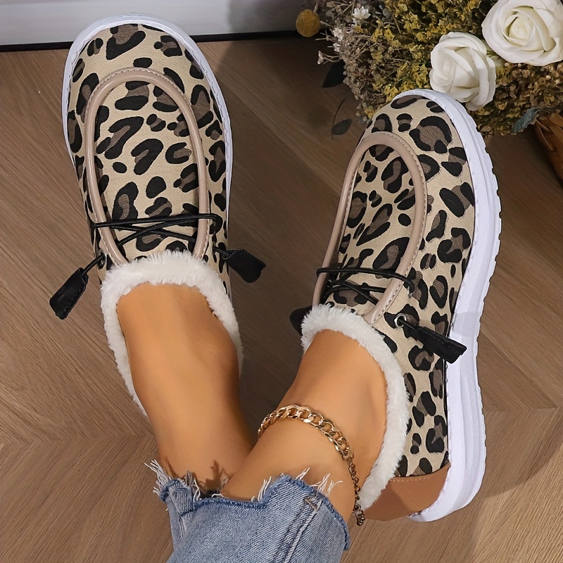 leopard printed canvas shoes women s winter warm plush lined details 7