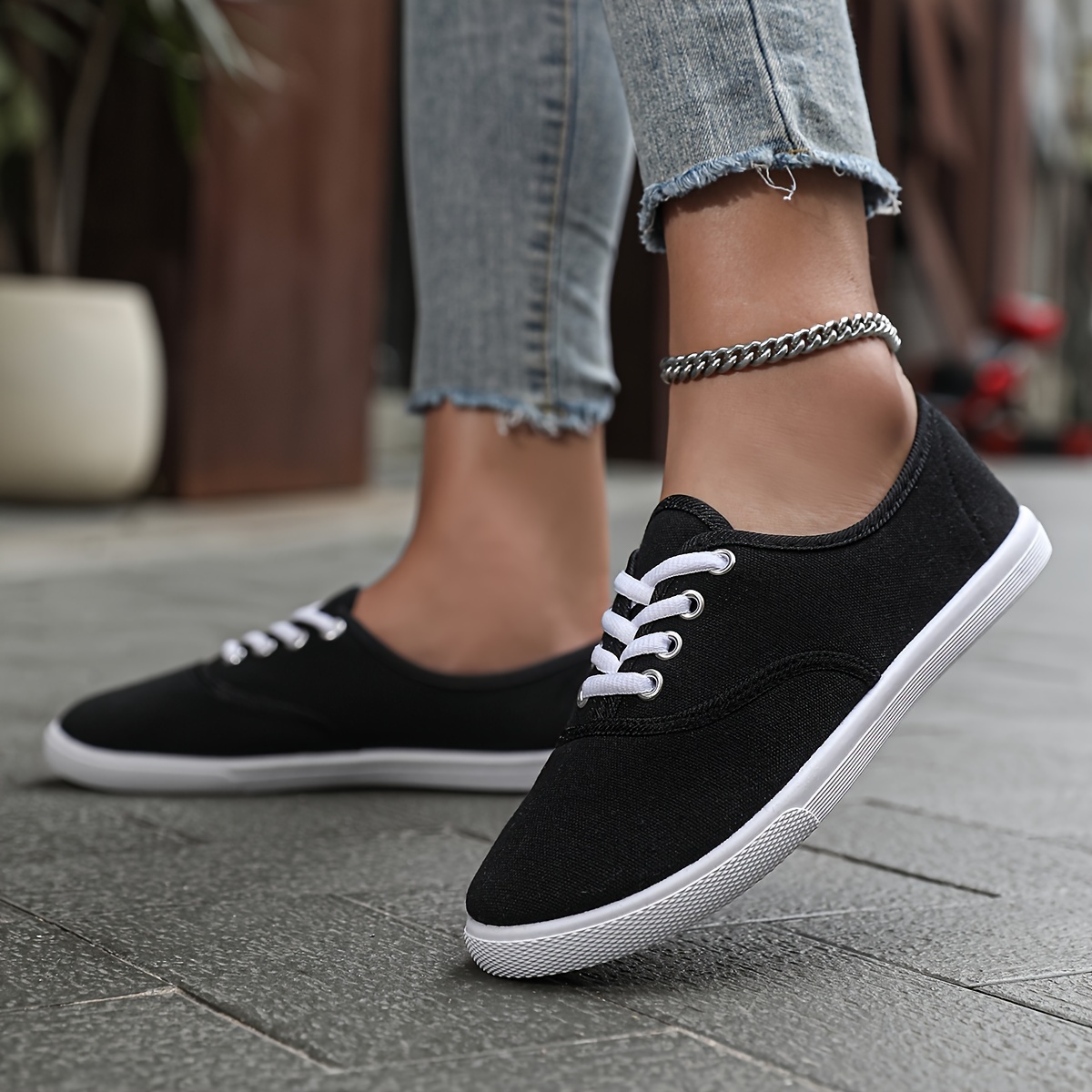 solid color canvas shoes women s simple casual lace outdoor details 1