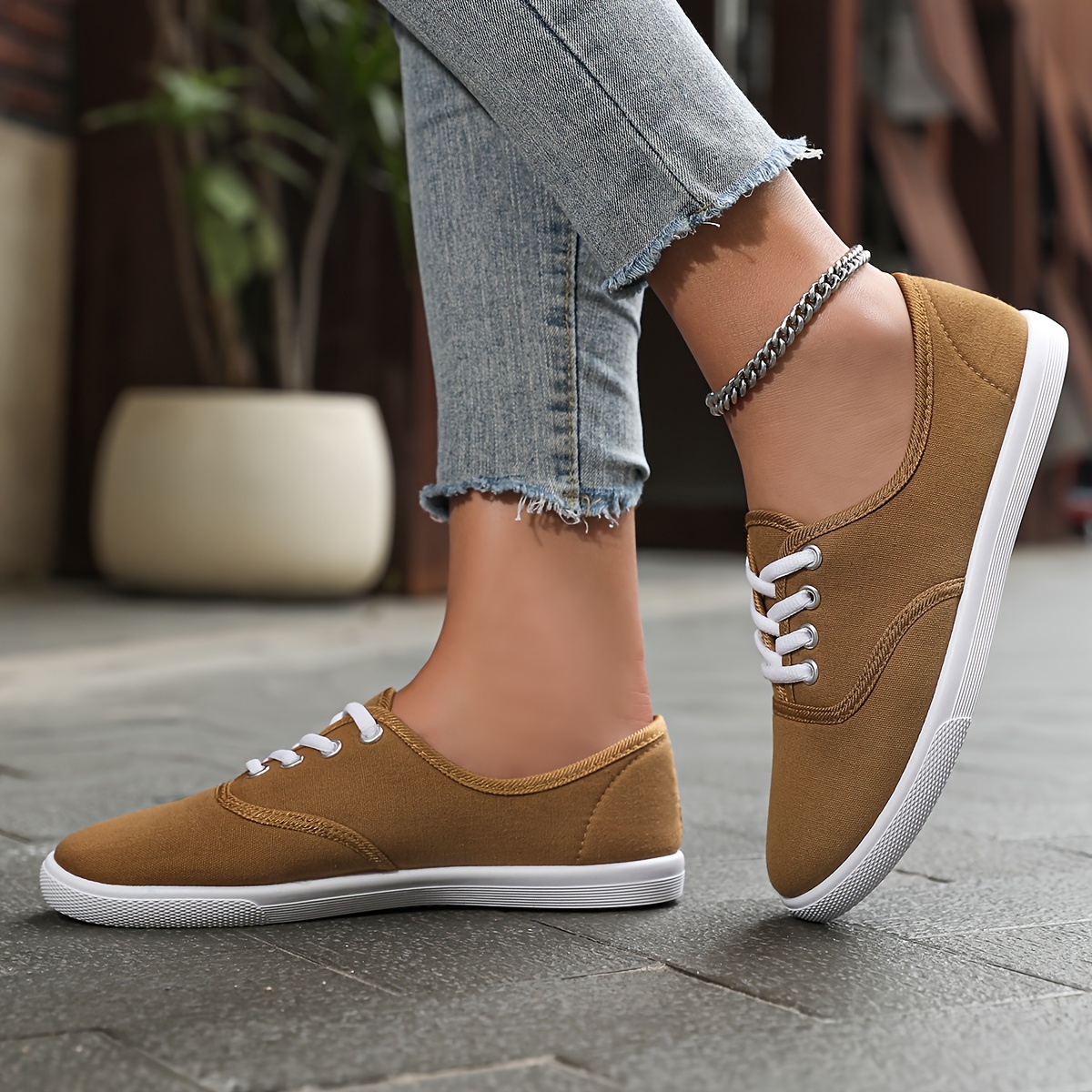 solid color canvas shoes women s simple casual lace outdoor details 8