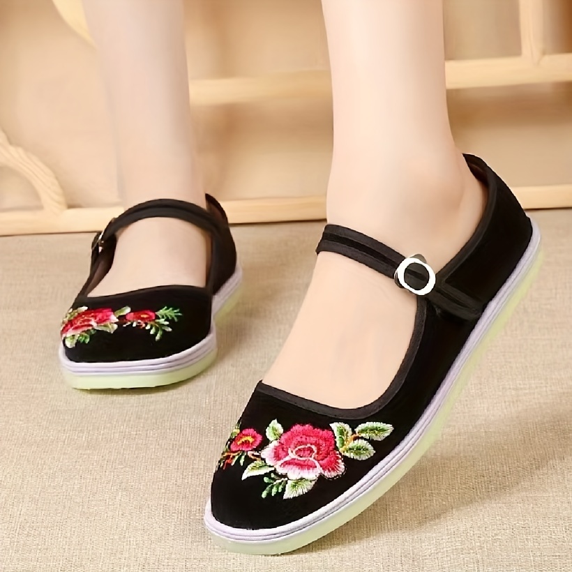 flower pattern flat shoes women s casual ankle buckle strap details 6