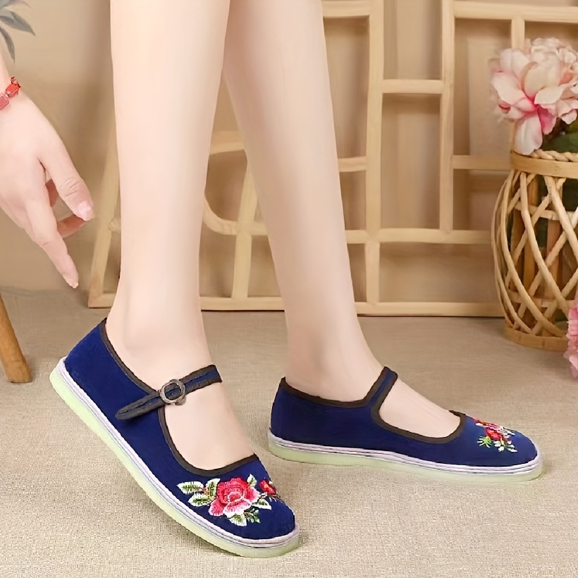 flower pattern flat shoes women s casual ankle buckle strap details 7