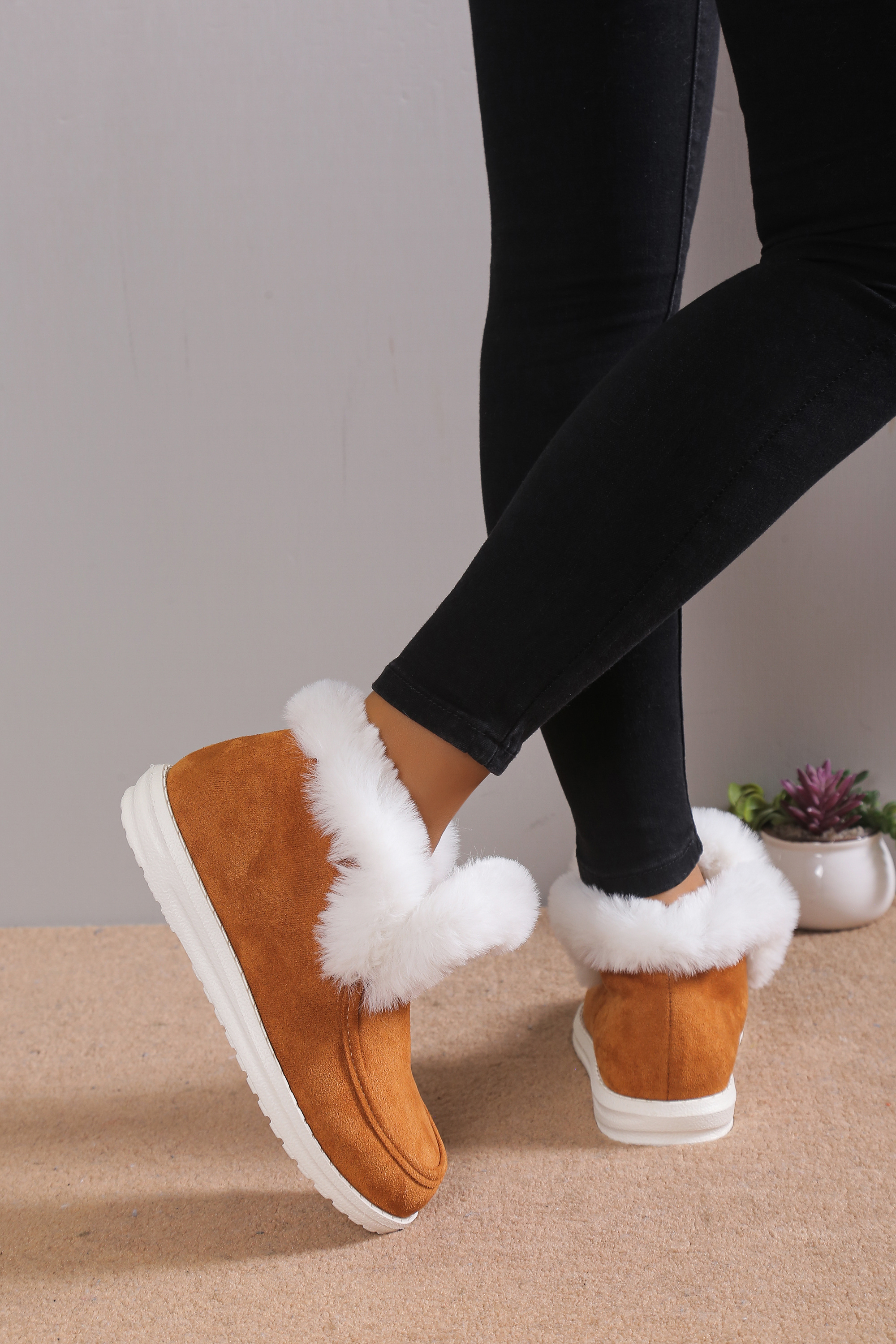 snow boots women s solid color casual slip plush lined boots details 3