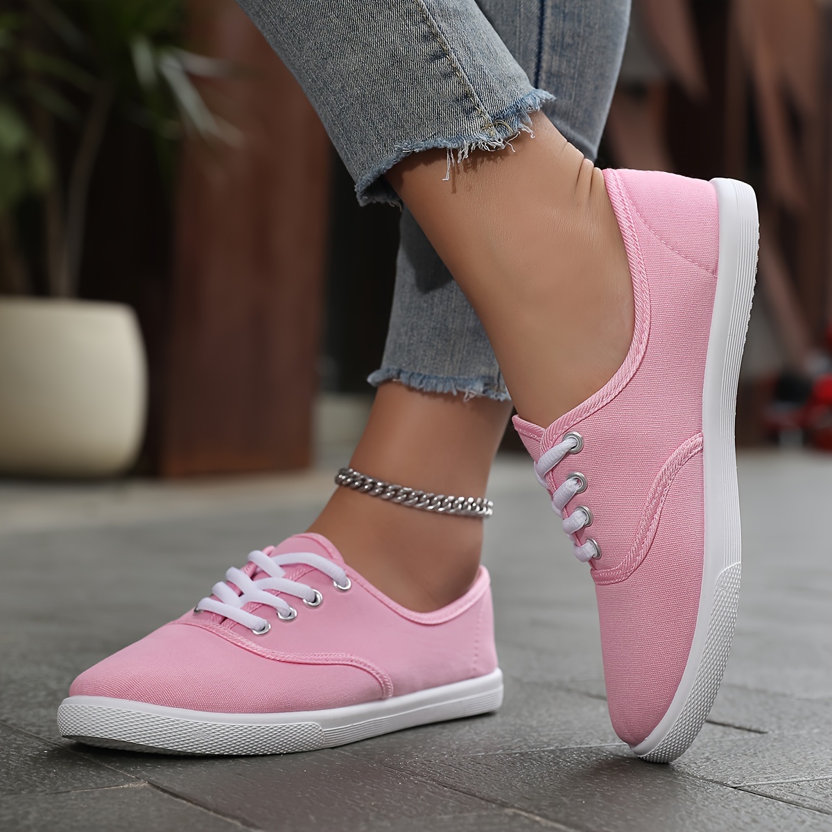 solid color canvas sneakers women s simple style lace flat details 5