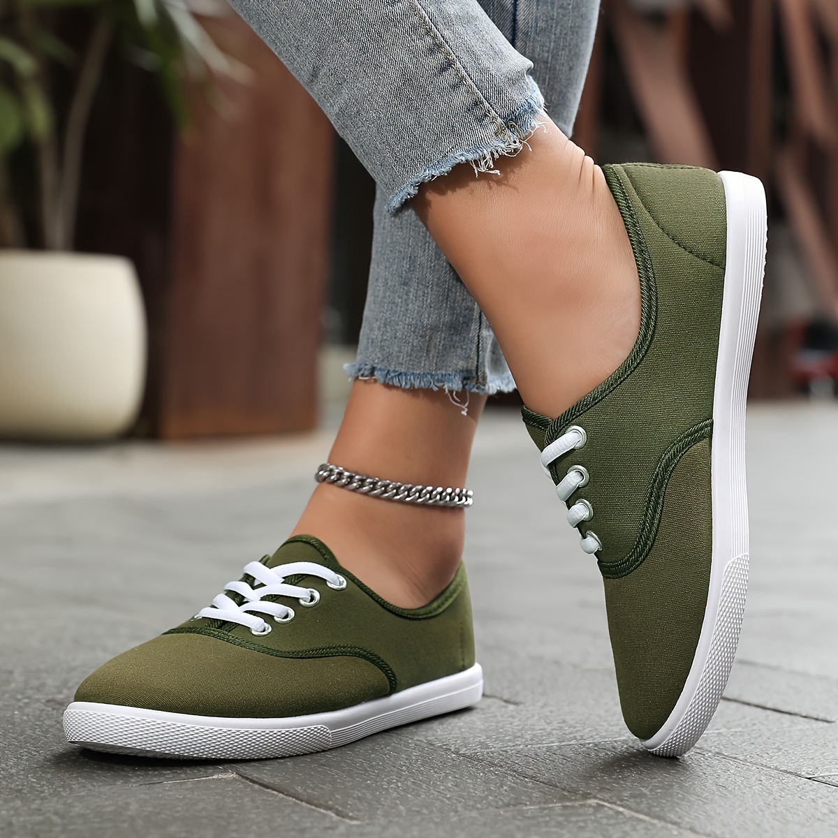 solid color canvas sneakers women s simple style lace flat details 11