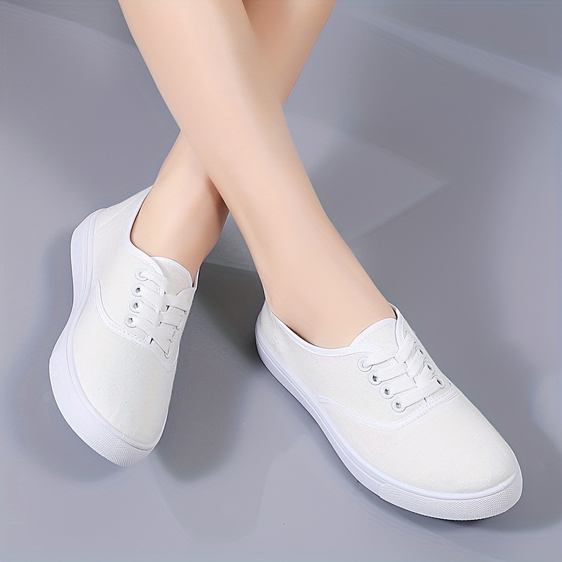 lace canvas sneakers women s casual round toe low top flat details 4